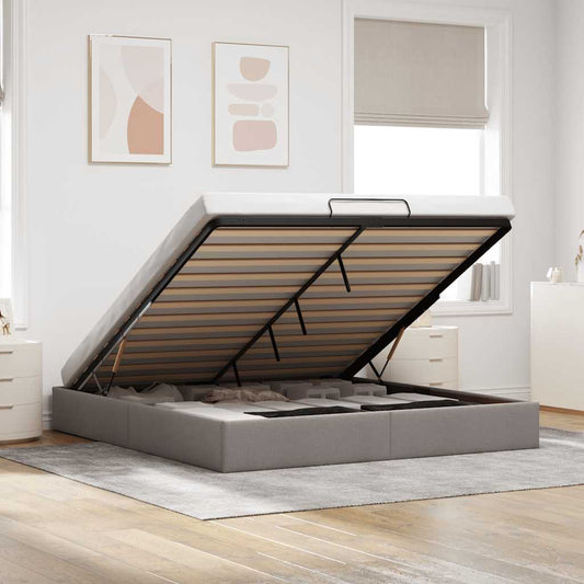 Struttura Letto Pouf senza Materasso Tortora 200x200 cm Tessuto