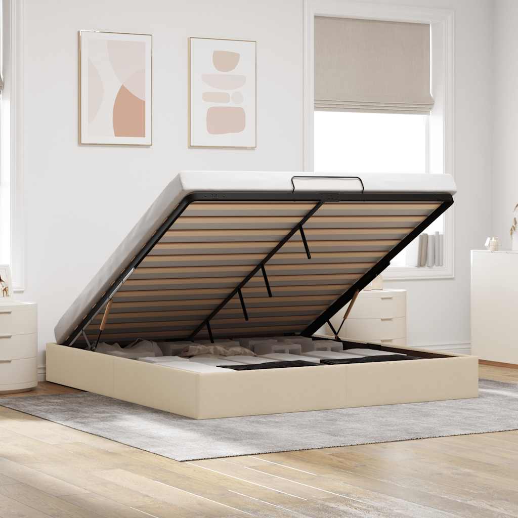 Struttura Letto Pouf senza Materasso Crema 200x200cm in Tessuto | homemem39