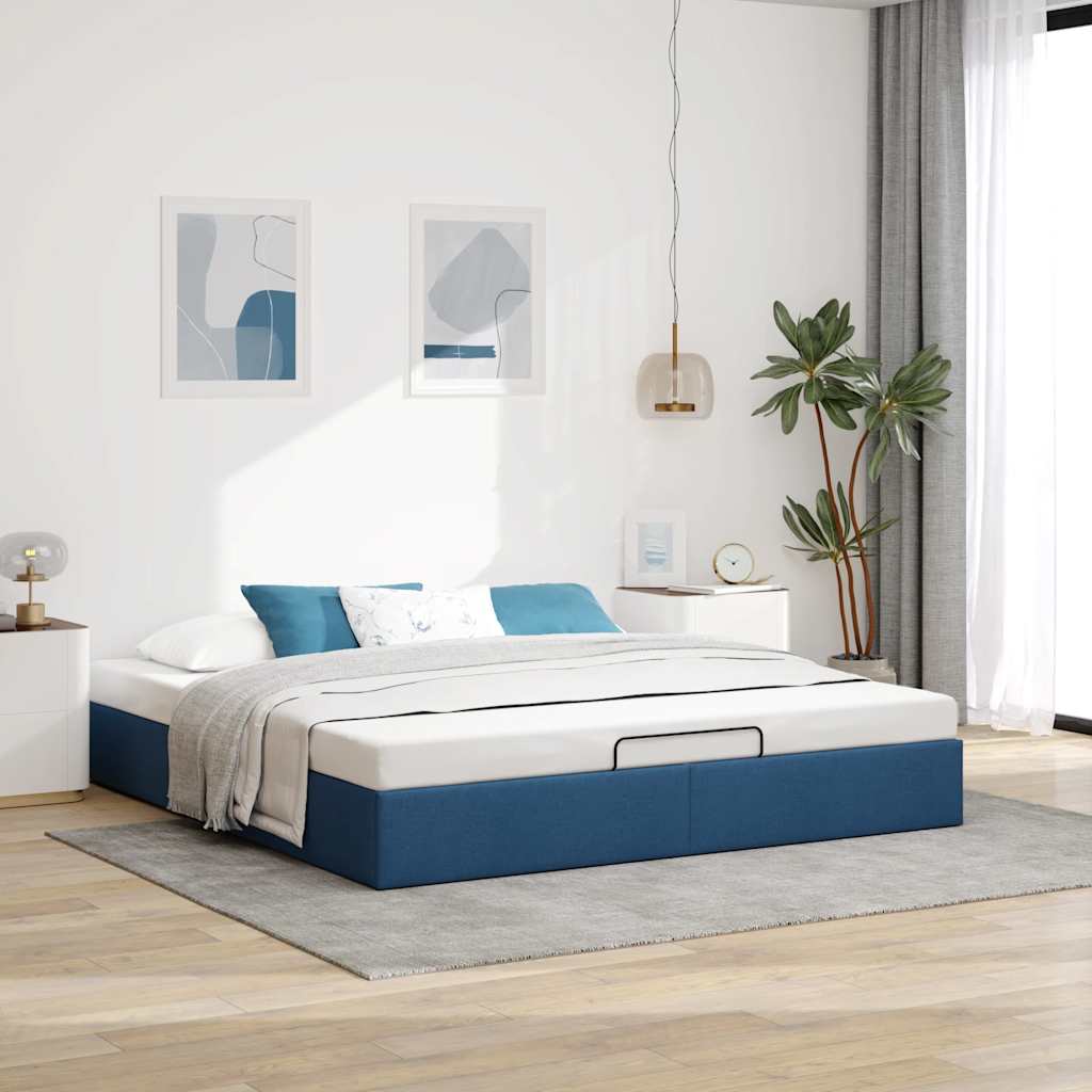 Struttura Letto Pouf senza Materasso Blu 200x200 cm in Tessuto | homemem39