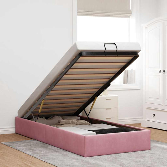 Struttura Letto Pouf Senza Materasso Rosa 80x200 cm Velluto | homemem39