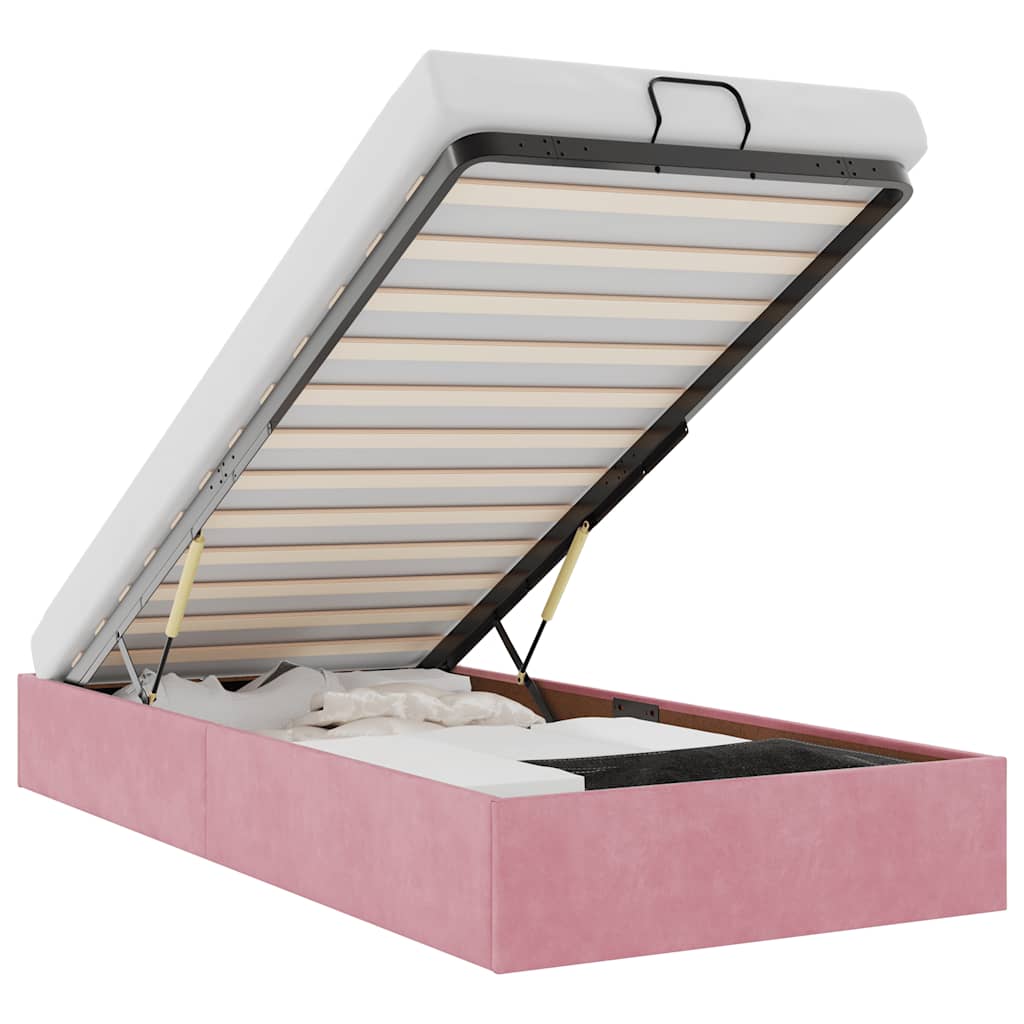 Struttura Letto Pouf Senza Materasso Rosa 100x200 cm Velluto - homemem39