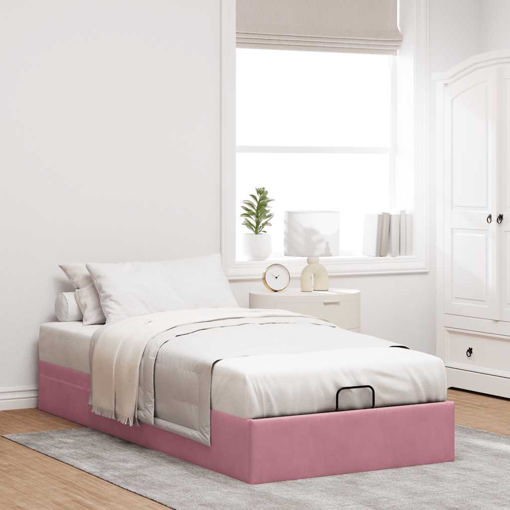 Struttura Letto Pouf Senza Materasso Rosa 100x200 cm Velluto - homemem39