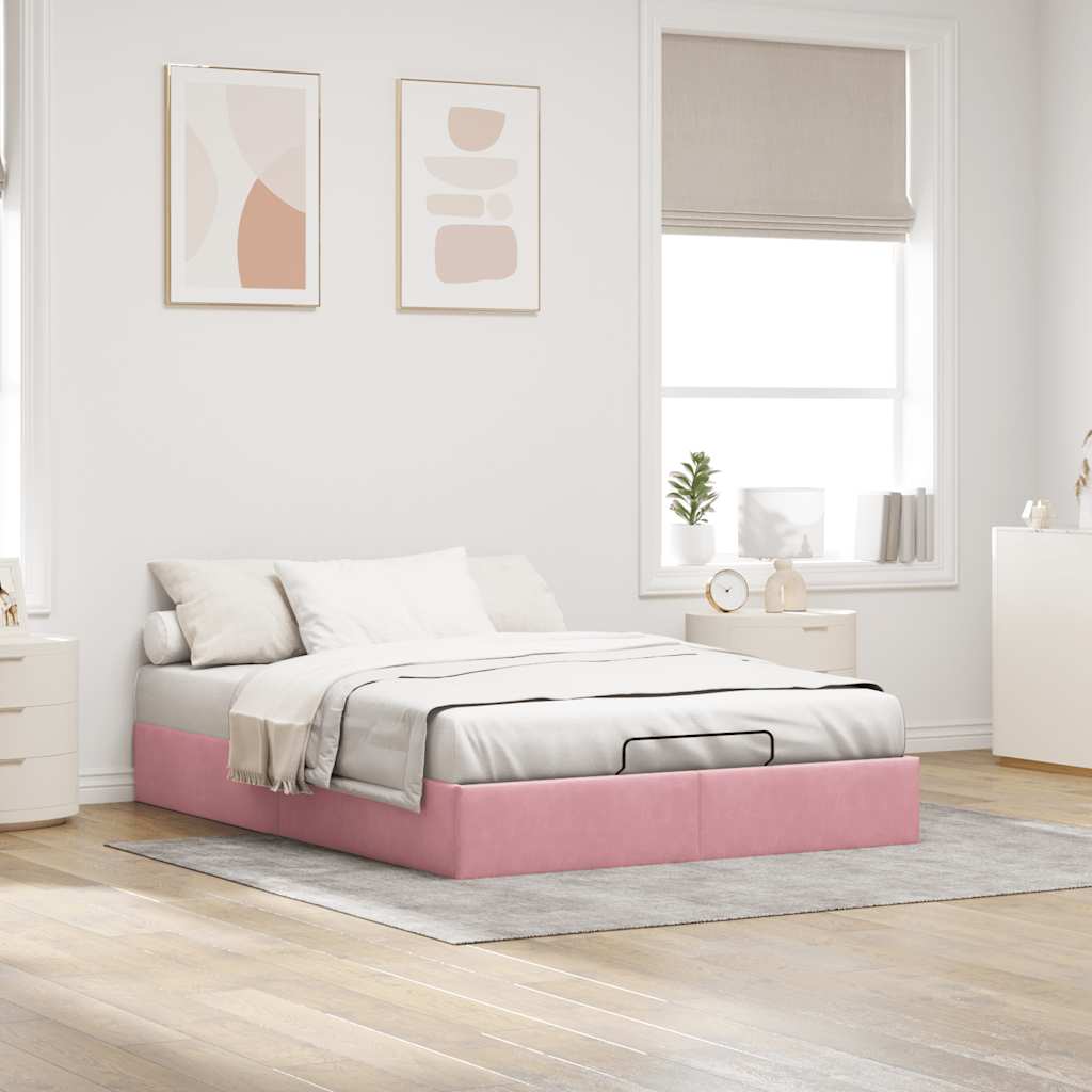 Struttura Letto Pouf senza Materasso Rosa 140x190 cm in Velluto | homemem39