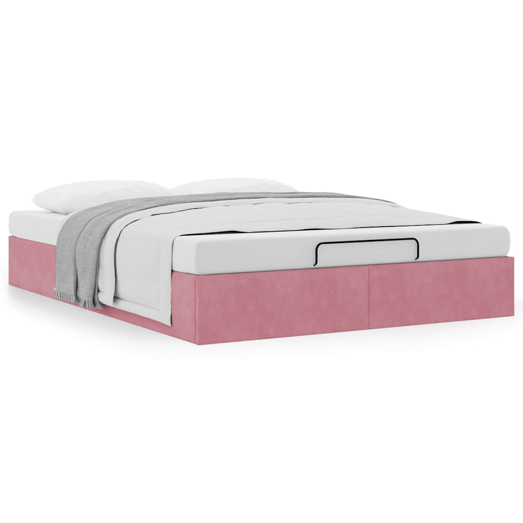 Struttura Letto Pouf senza Materasso Rosa 140x190 cm in Velluto