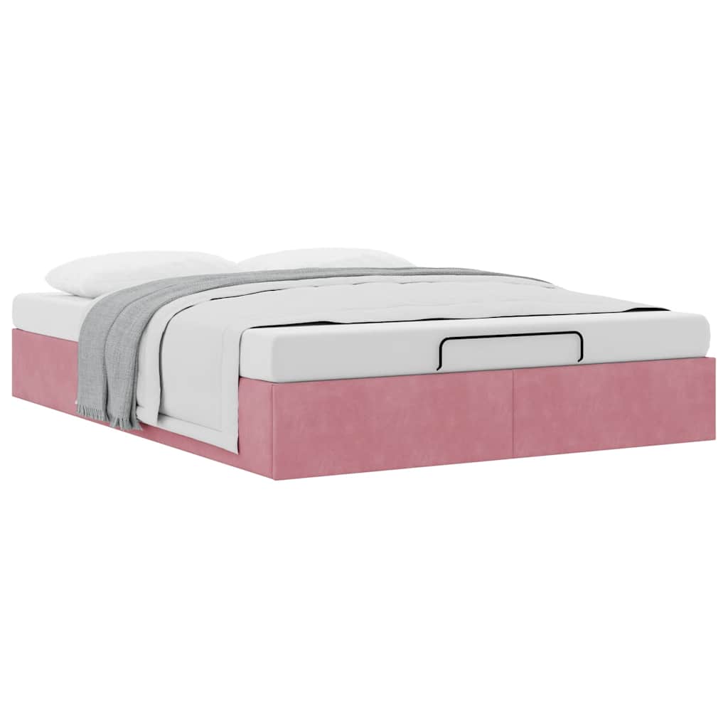 Struttura Letto Pouf senza Materasso Rosa 140x190 cm in Velluto | homemem39