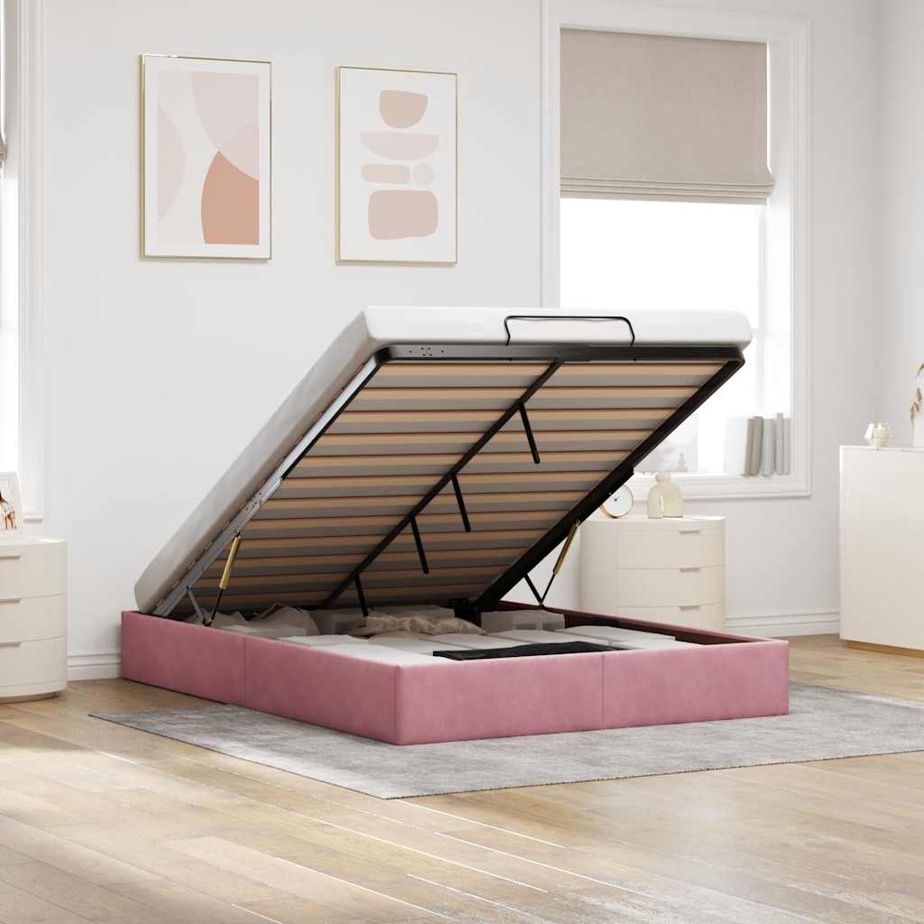 Struttura Letto Pouf senza Materasso Rosa 140x190 cm in Velluto | homemem39
