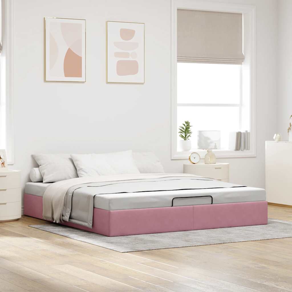 Struttura Letto Pouf senza Materasso Rosa 160x200 cm in Velluto - homemem39