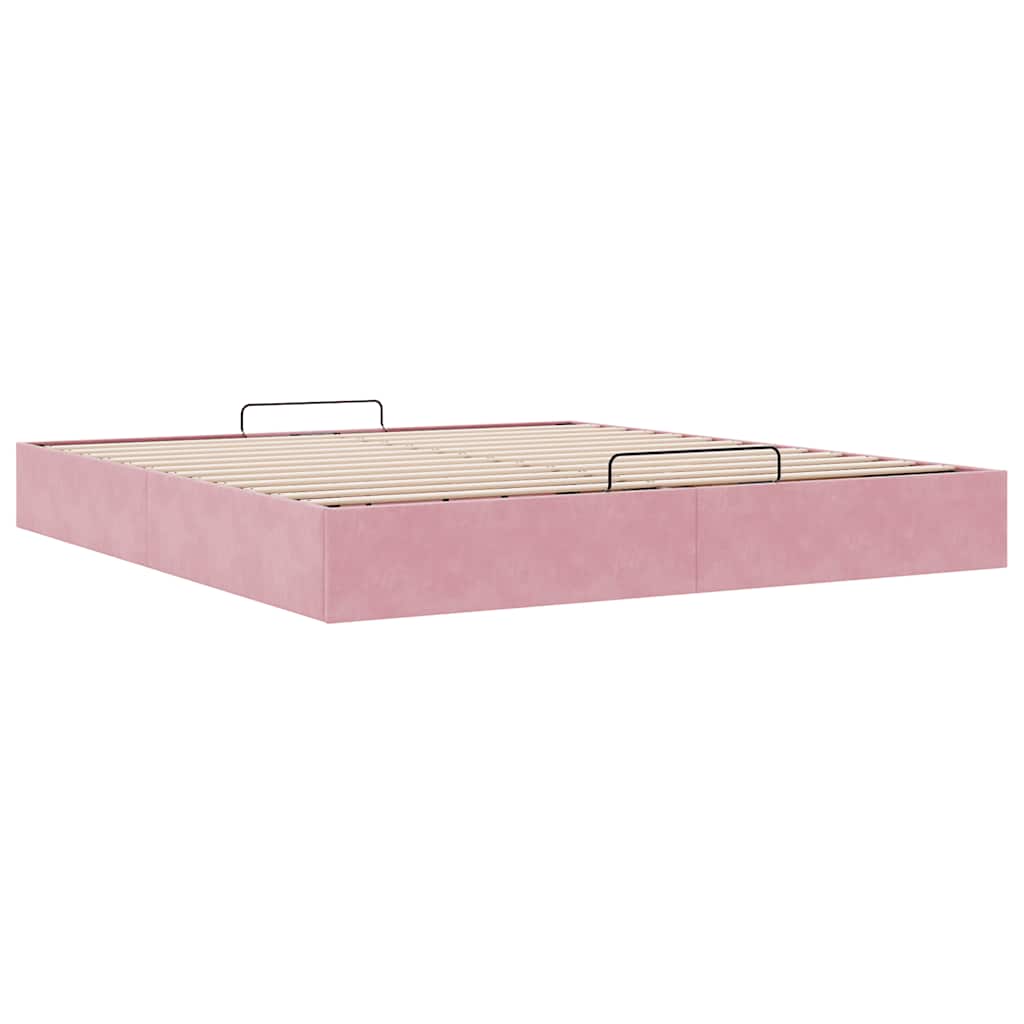Struttura Letto Pouf senza Materasso Rosa 160x200 cm in Velluto - homemem39