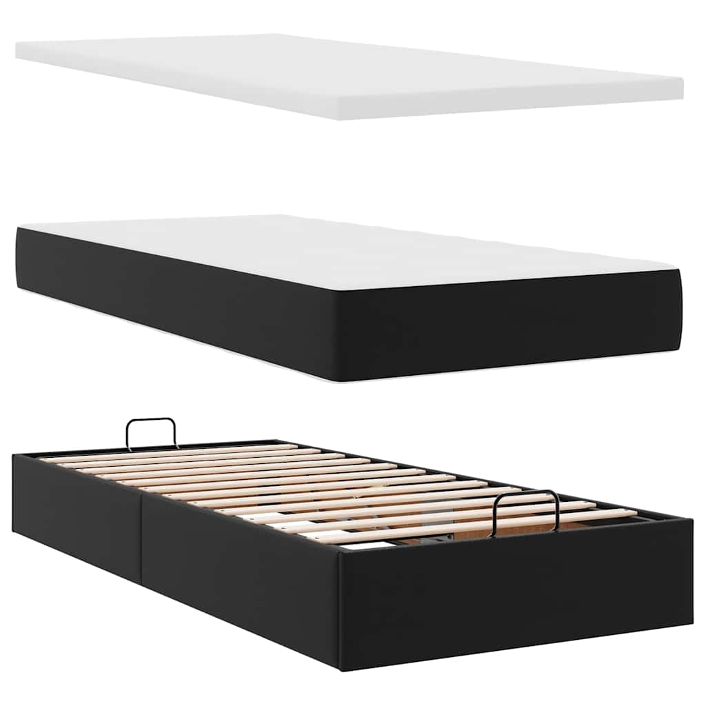 Struttura Letto Pouf con Materasso Nero 80x200 cm Similpelle | homemem39
