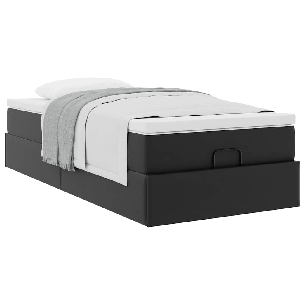 Struttura Letto Pouf con Materasso Nero 90x200 cm Similpelle | homemem39