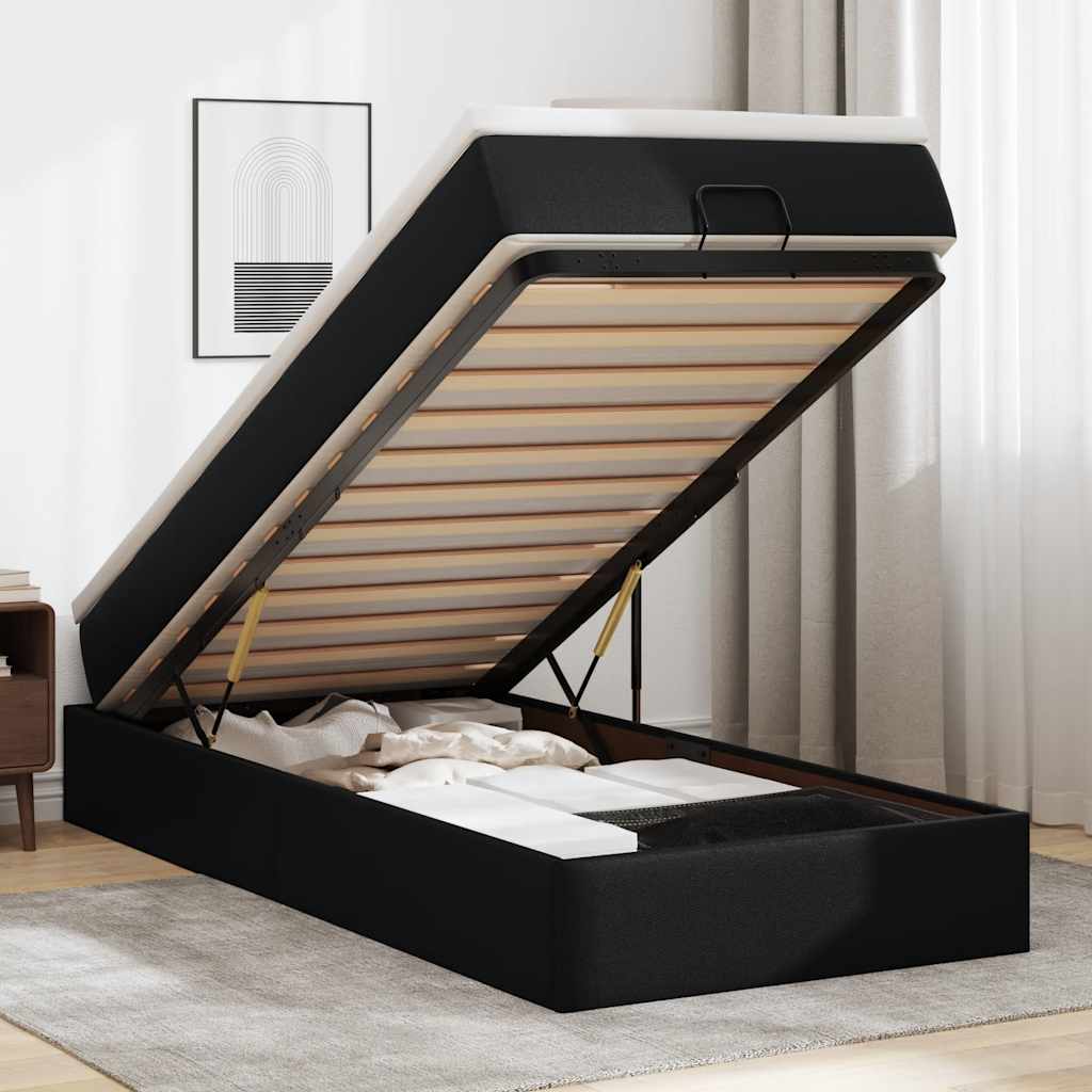 Struttura Letto Pouf con Materasso Nero 90x200 cm Similpelle | homemem39