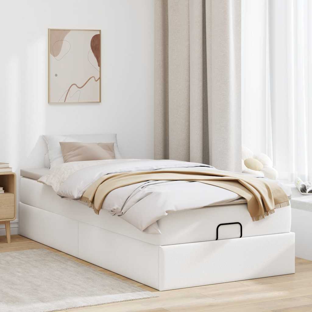 Struttura Letto Pouf con Materasso Bianco 90x200 cm Similpelle | homemem39