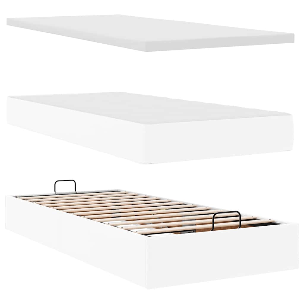Struttura Letto Pouf con Materasso Bianco 90x200 cm Similpelle | homemem39