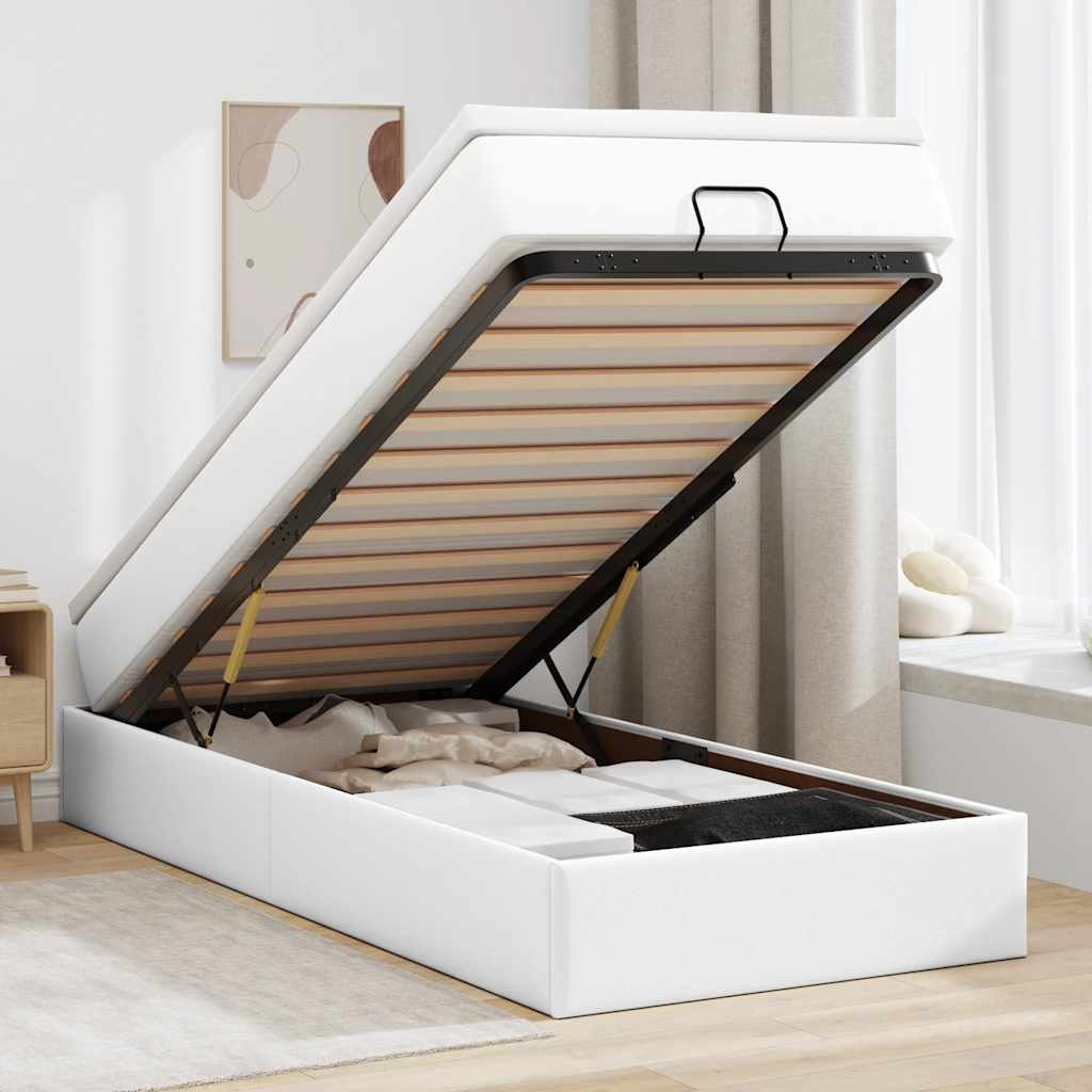 Struttura Letto Pouf con Materasso Bianco 90x200 cm Similpelle | homemem39