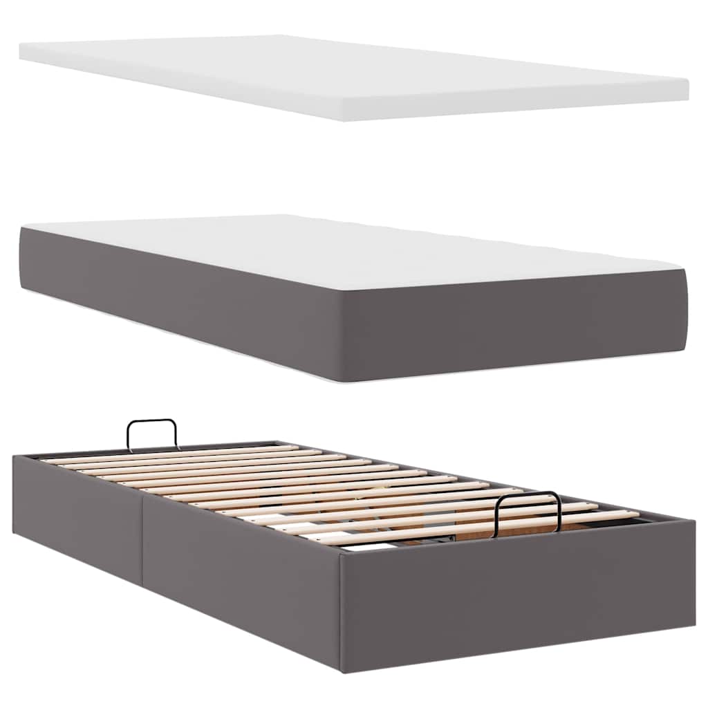 Struttura Letto Pouf con Materasso Grigio 90x200 cm Similpelle | homemem39