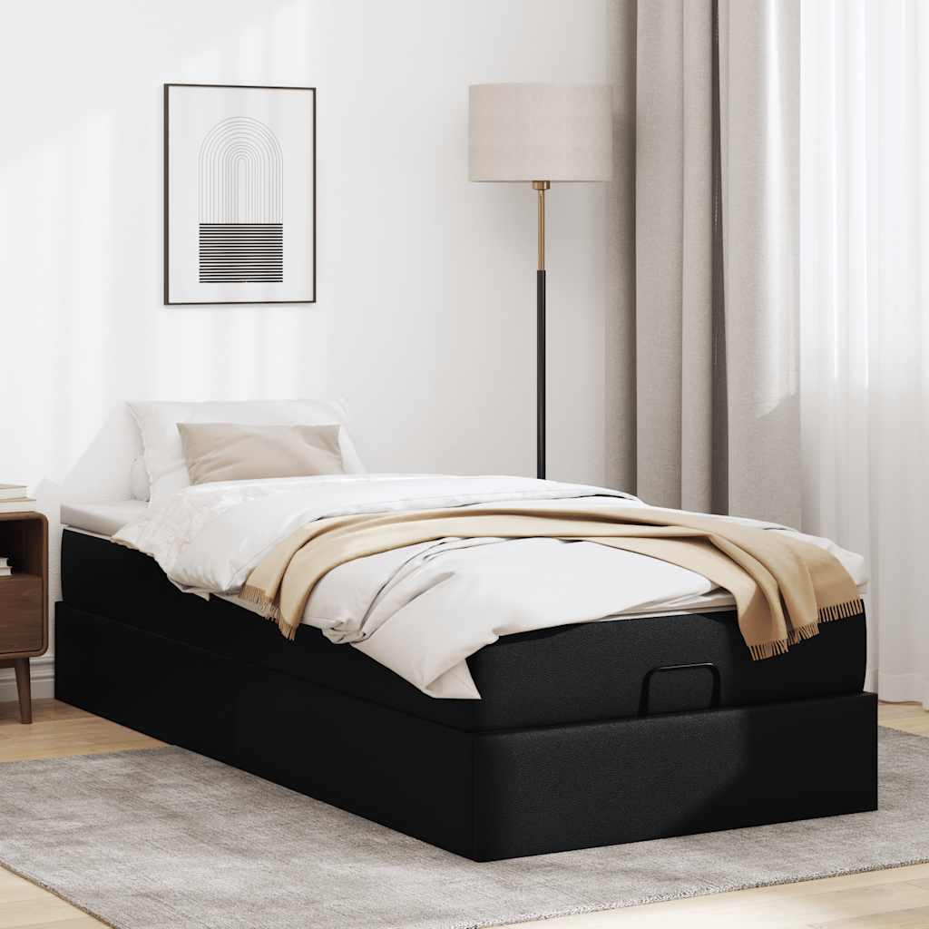 Struttura Letto Pouf con Materasso Nero 100x200 cm Similpelle - homemem39