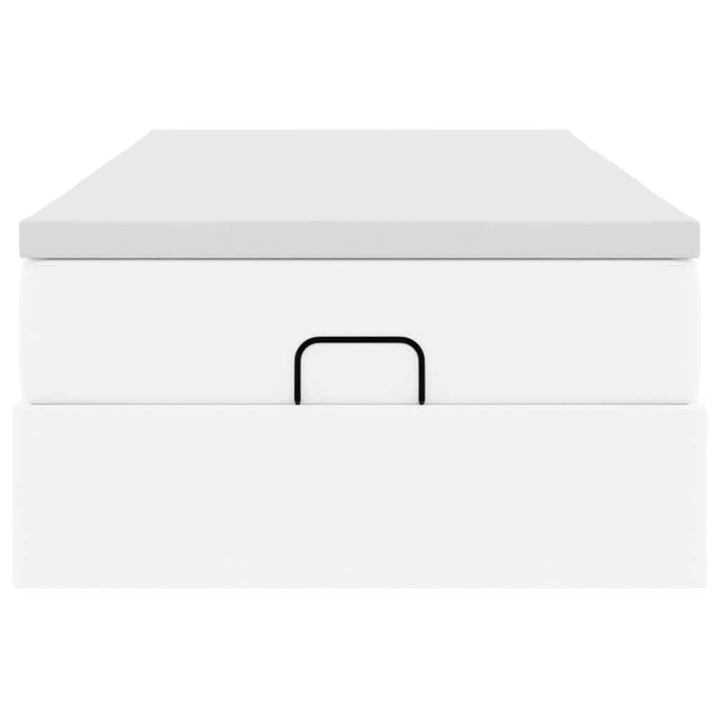 Struttura Letto Pouf con Materasso Bianco 100x200 cm Similpelle