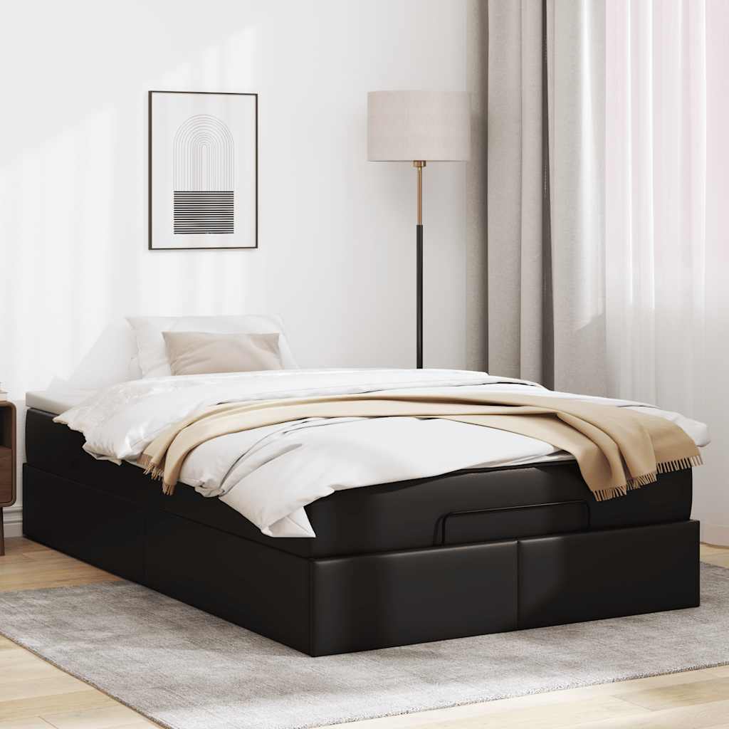 Struttura Letto Pouf con Materasso Nero 120x190 cm Similpelle - homemem39
