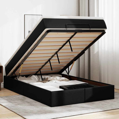 Struttura Letto Pouf con Materasso Nero 120x190 cm Similpelle - homemem39