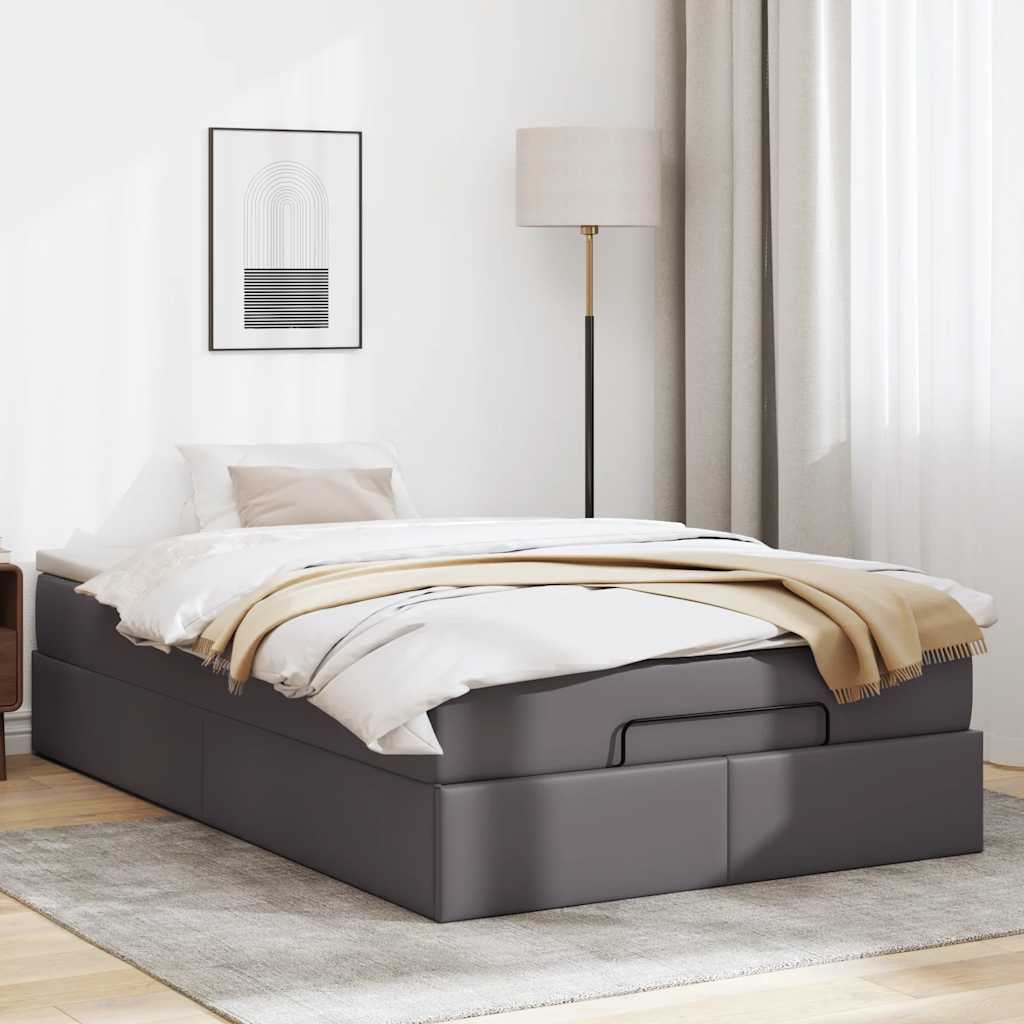 Struttura Letto Pouf con Materasso Grigio 120x190 cm Similpelle | homemem39
