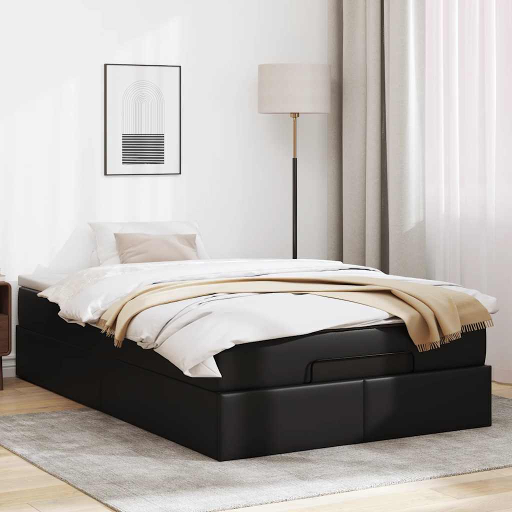 Struttura Letto Pouf con Materasso Nero 120x200 cm Similpelle