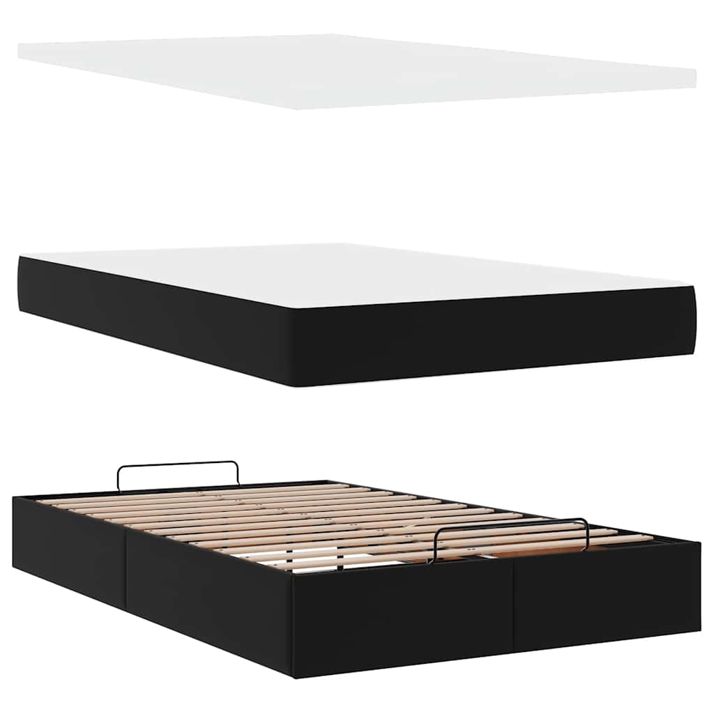 Struttura Letto Pouf con Materasso Nero 120x200 cm Similpelle