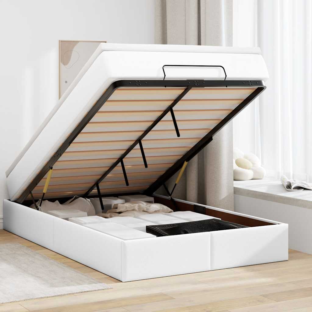 Struttura Letto Pouf con Materasso Bianco 120x200 cm Similpelle | homemem39