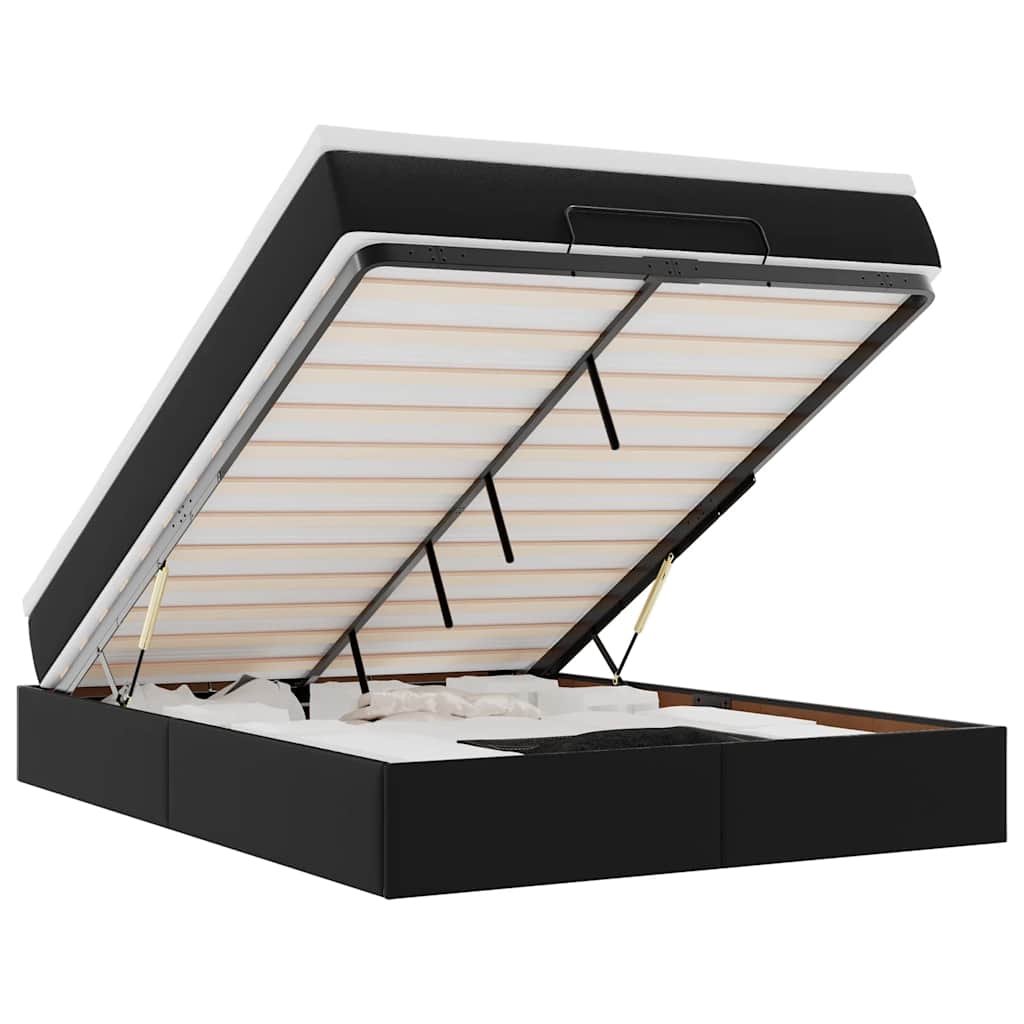 Struttura Letto Pouf con Materasso Nero 140x190 cm Similpelle