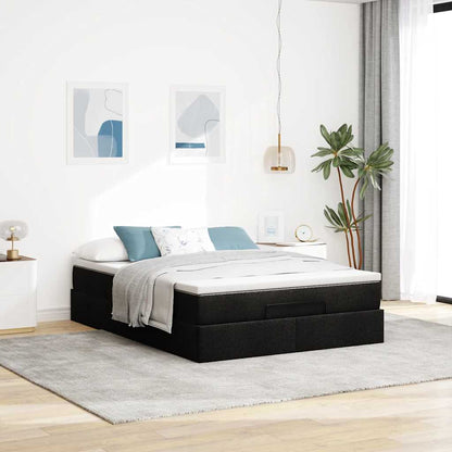 Struttura Letto Pouf con Materasso Nero 140x190 cm Similpelle