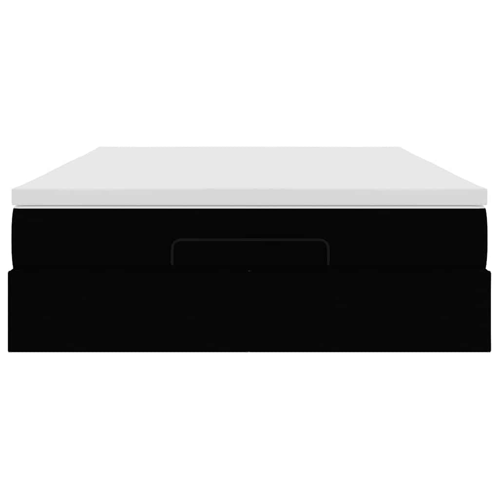 Struttura Letto Pouf con Materasso Nero 140x190 cm Similpelle