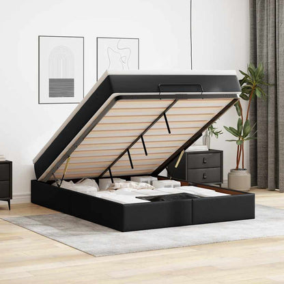 Struttura Letto Pouf con Materasso Nero 140x190 cm Similpelle