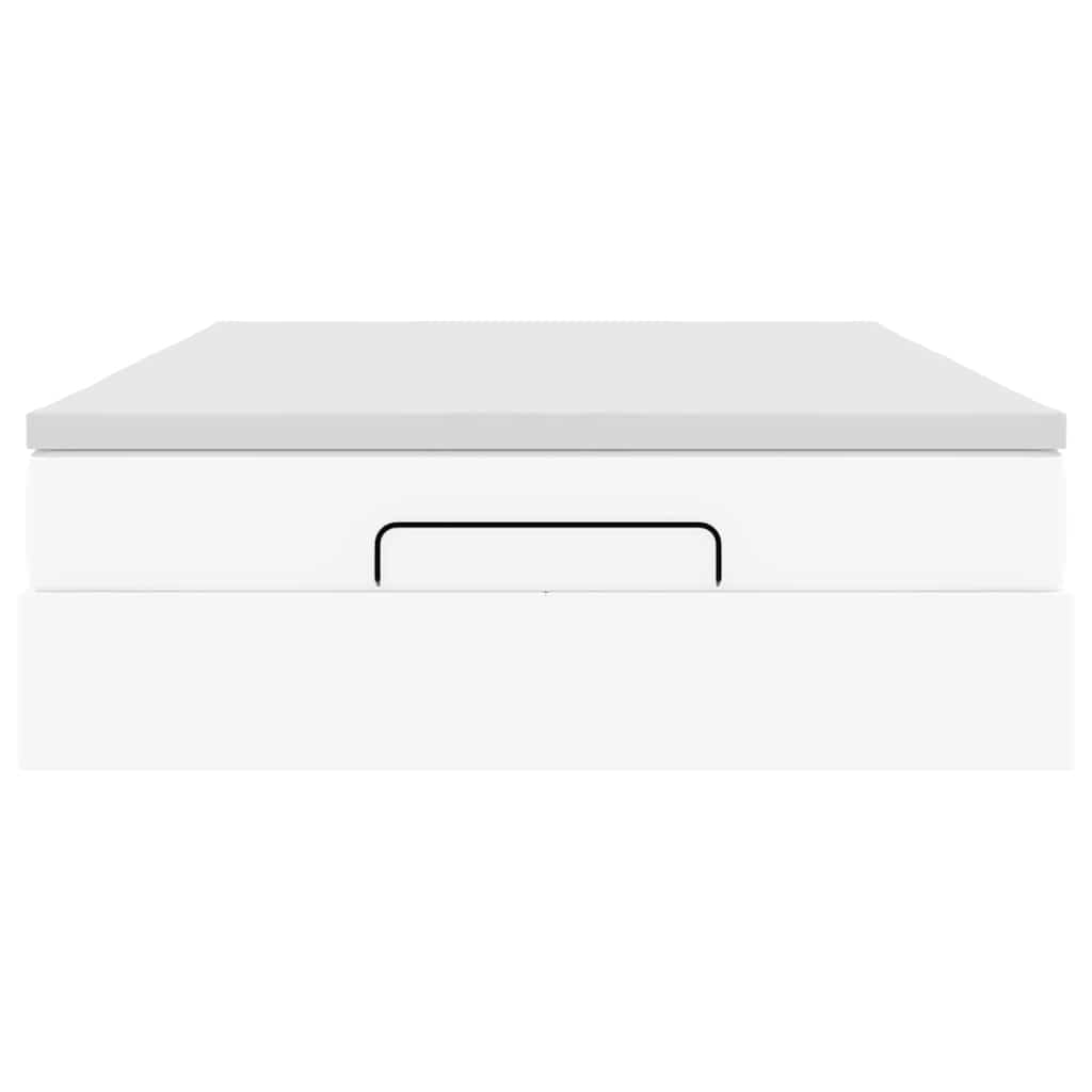 Struttura Letto Pouf con Materasso Bianco 140x200 cm Similpelle