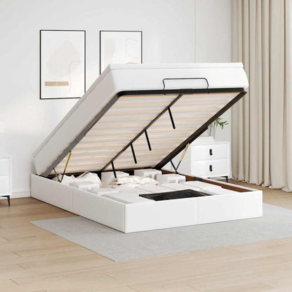 Struttura Letto Pouf con Materasso Bianco 140x200 cm Similpelle