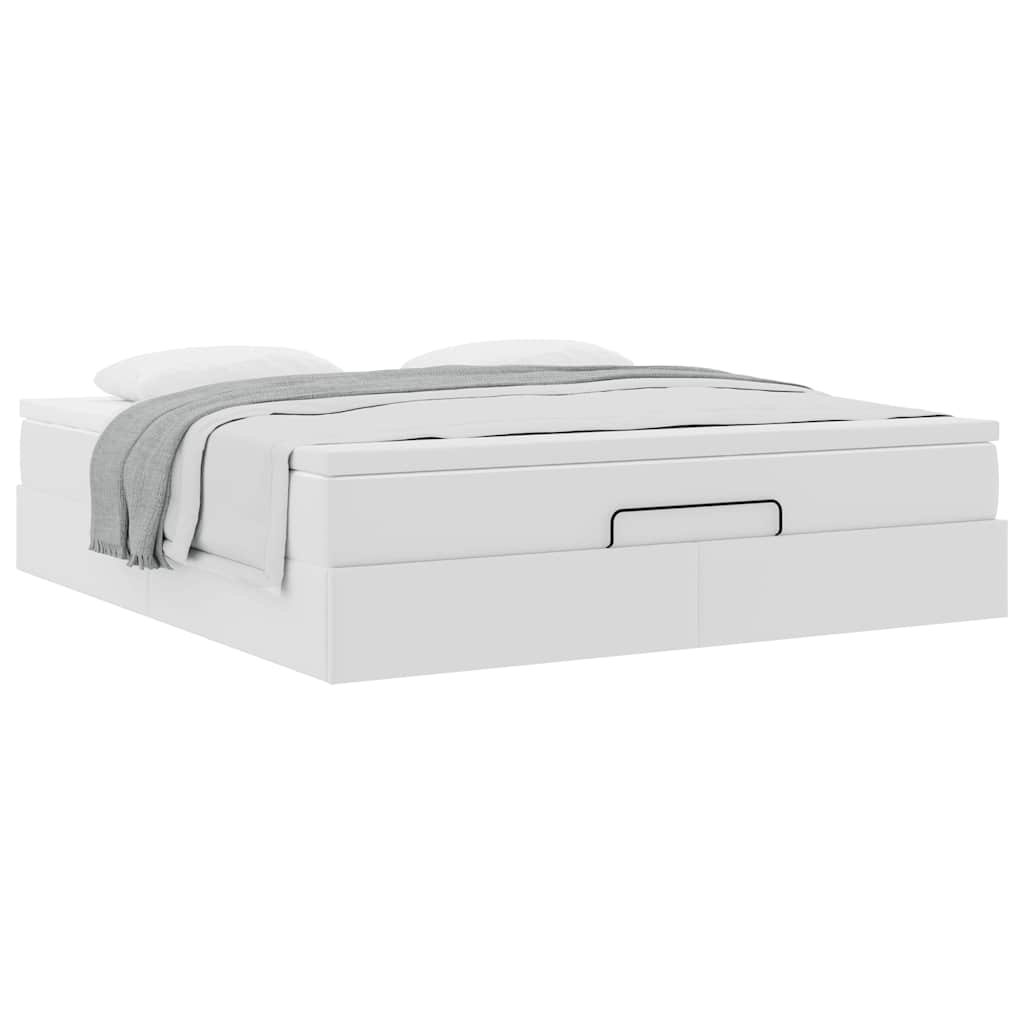 Struttura Letto Pouf con Materasso Bianco 160x200 cm Similpelle | homemem39