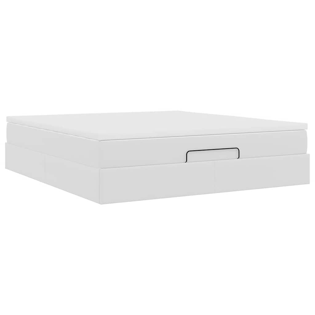 Struttura Letto Pouf con Materasso Bianco 160x200 cm Similpelle | homemem39
