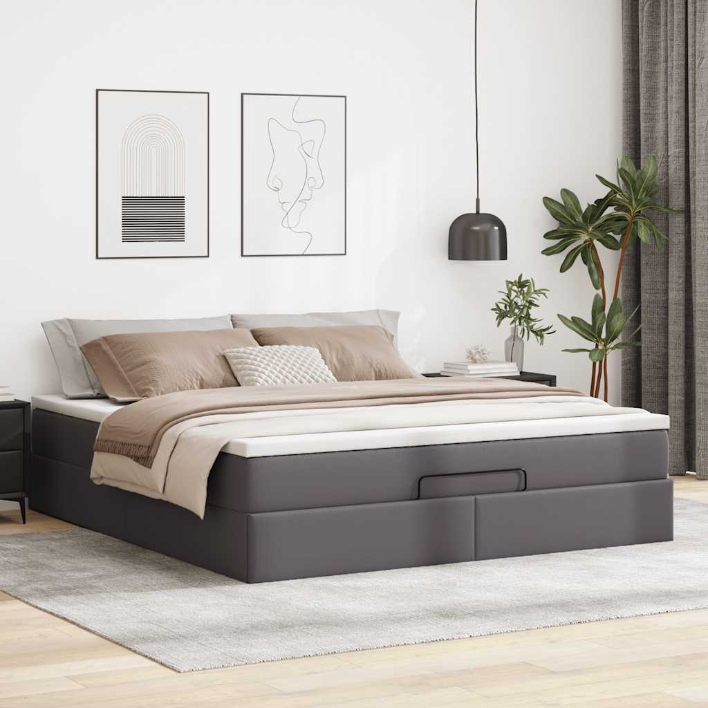 Struttura Letto Pouf con Materasso Grigio 180x200 cm Similpelle | homemem39