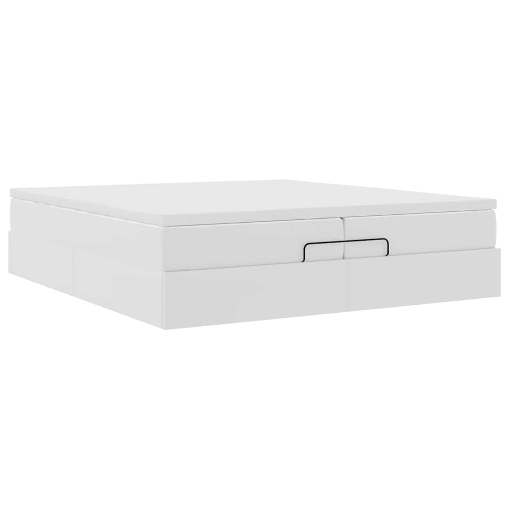 Struttura Letto Pouf con Materassi Bianco 200x200 cm Similpelle