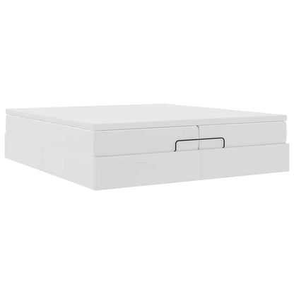 Struttura Letto Pouf con Materassi Bianco 200x200 cm Similpelle