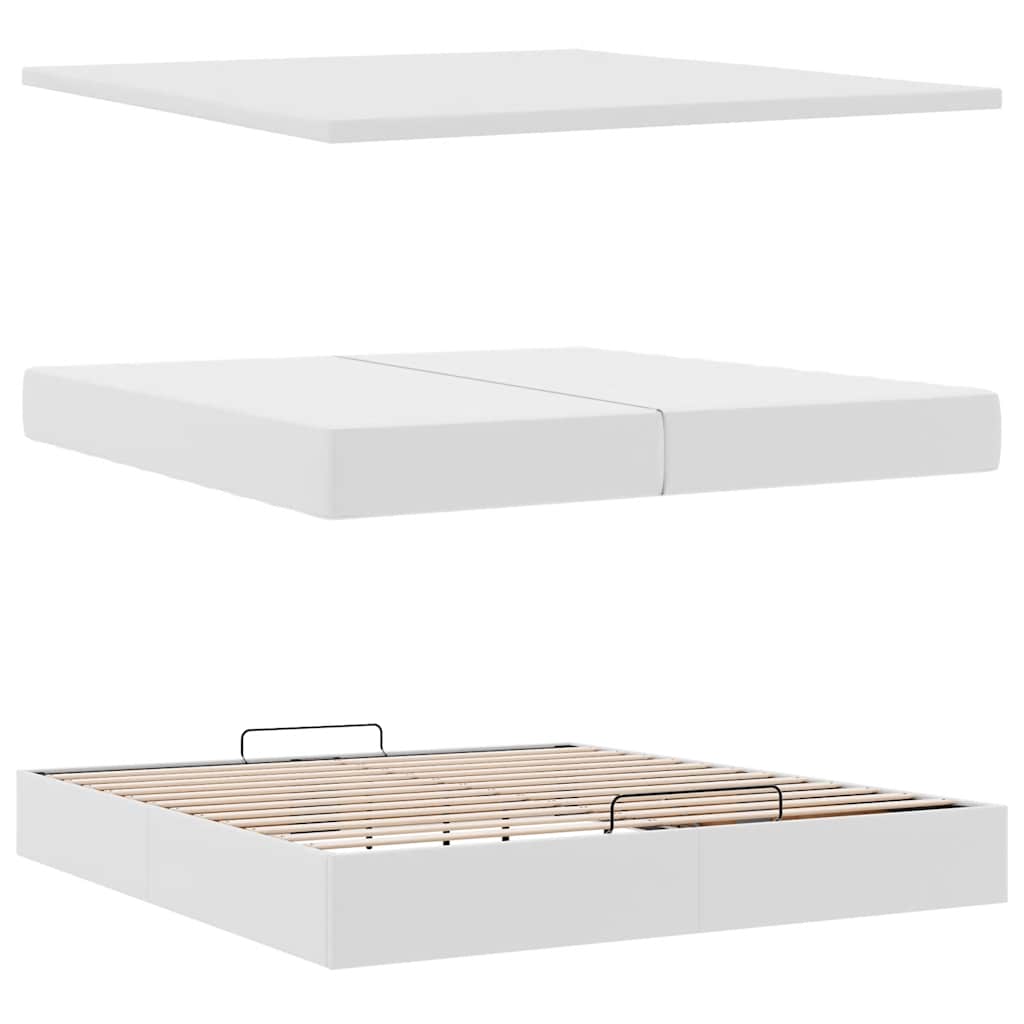 Struttura Letto Pouf con Materassi Bianco 200x200 cm Similpelle