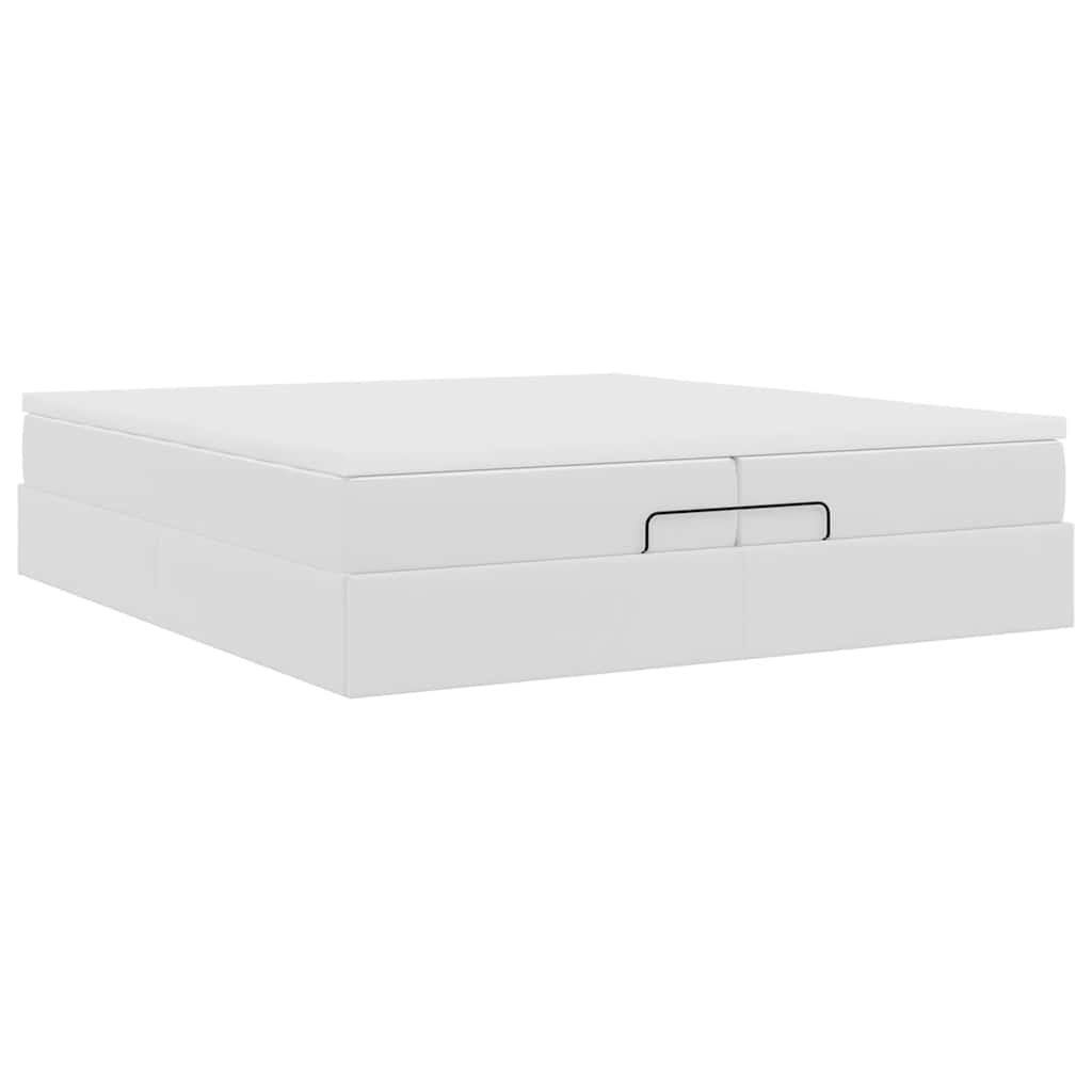 Struttura Letto Pouf con Materassi Bianco 200x200 cm Similpelle