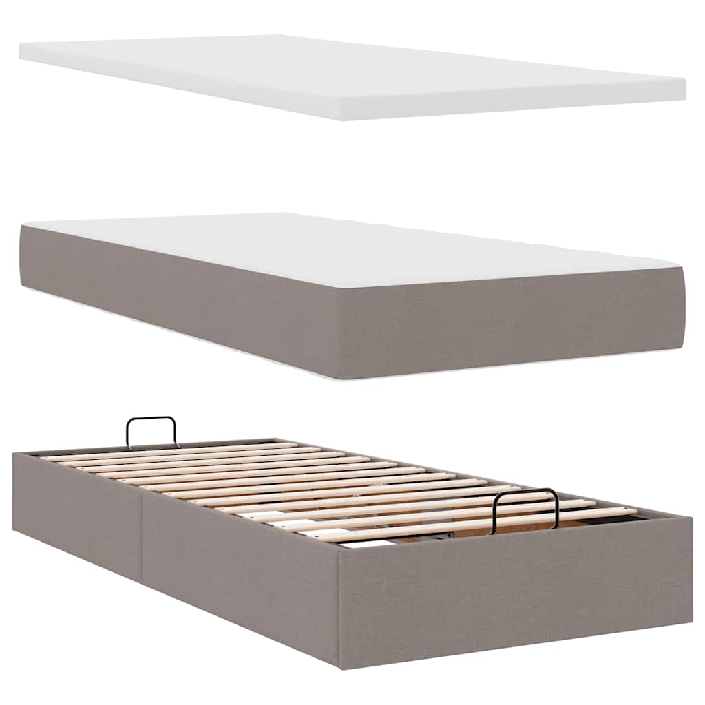 Struttura Letto Pouf con Materasso Tortora 80x200 cm in Tessuto