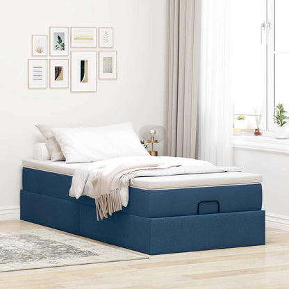 Struttura Letto Pouf con Materasso Blu 80x200 cm in Tessuto