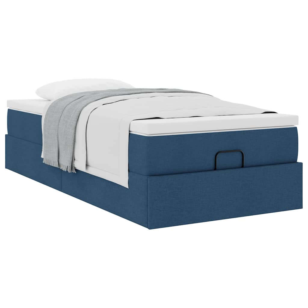 Struttura Letto Pouf con Materasso Blu 80x200 cm in Tessuto
