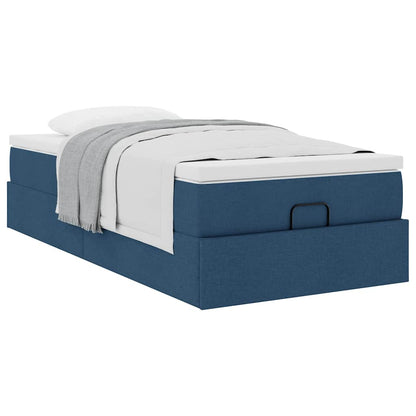Struttura Letto Pouf con Materasso Blu 80x200 cm in Tessuto
