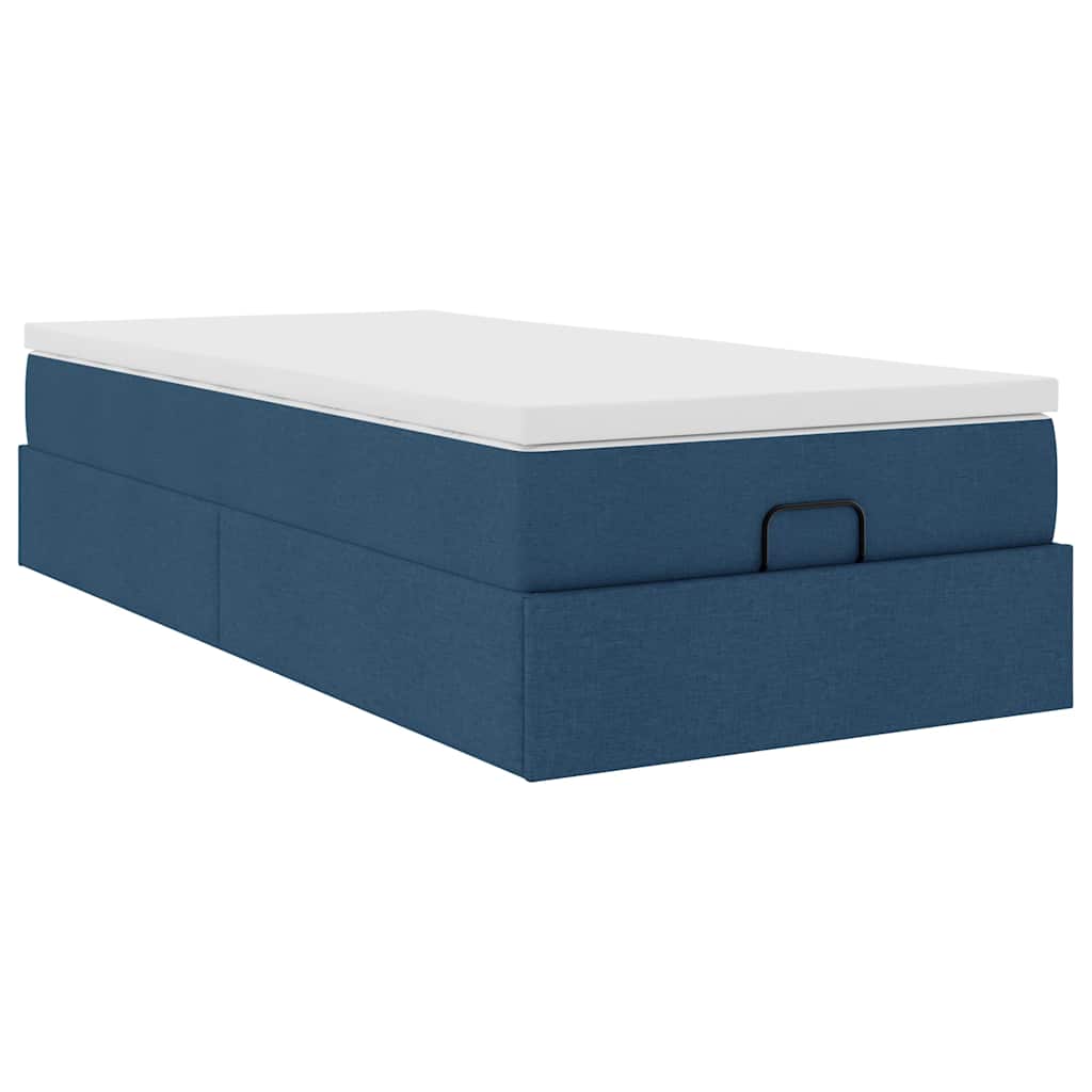 Struttura Letto Pouf con Materasso Blu 80x200 cm in Tessuto