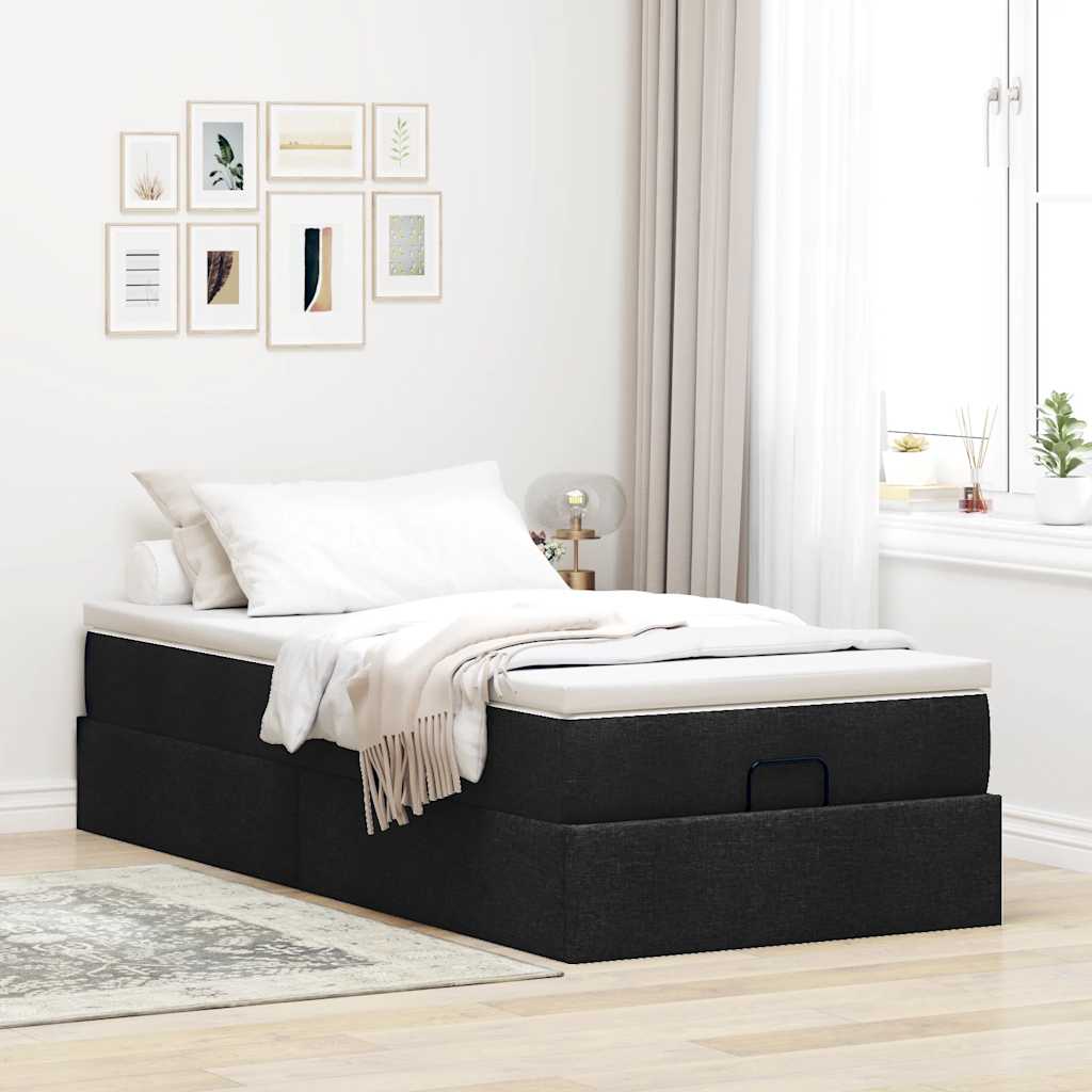 Struttura Letto Pouf con Materasso Nero 90x190 cm in Tessuto | homemem39