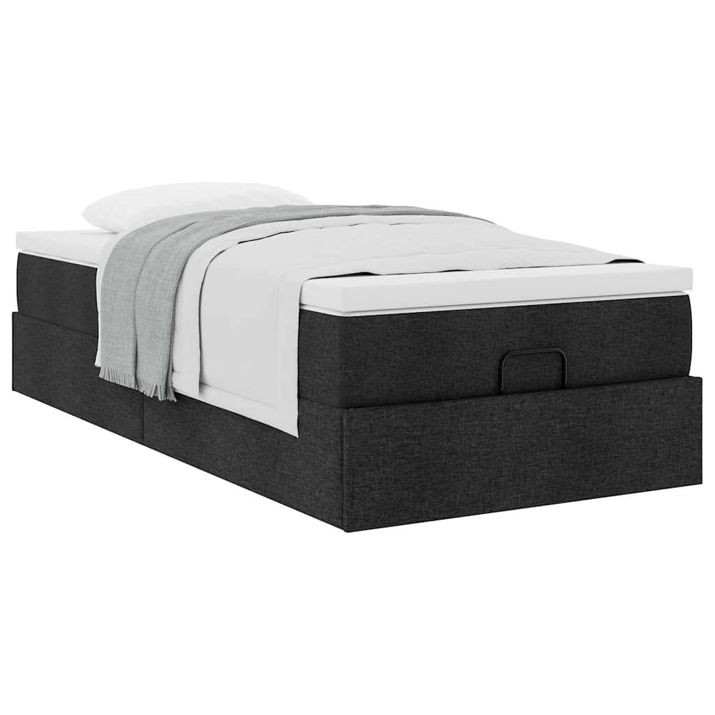 Struttura Letto Pouf con Materasso Nero 90x190 cm in Tessuto | homemem39