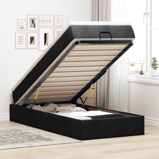 Struttura Letto Pouf con Materasso Nero 90x190 cm in Tessuto | homemem39