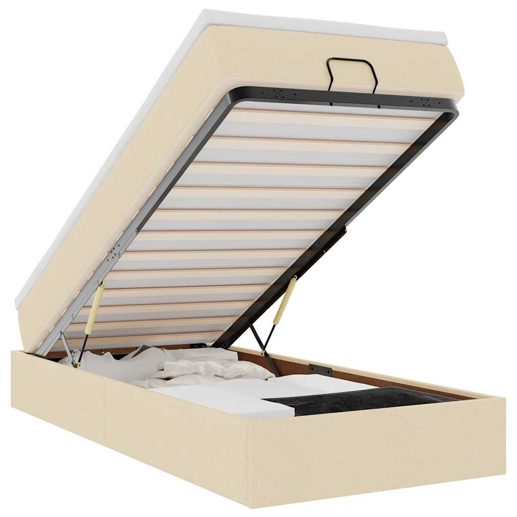 Struttura Letto Pouf con Materasso Crema 90x190 cm in Tessuto