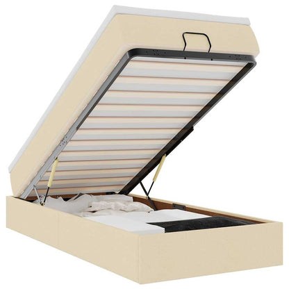 Struttura Letto Pouf con Materasso Crema 90x190 cm in Tessuto